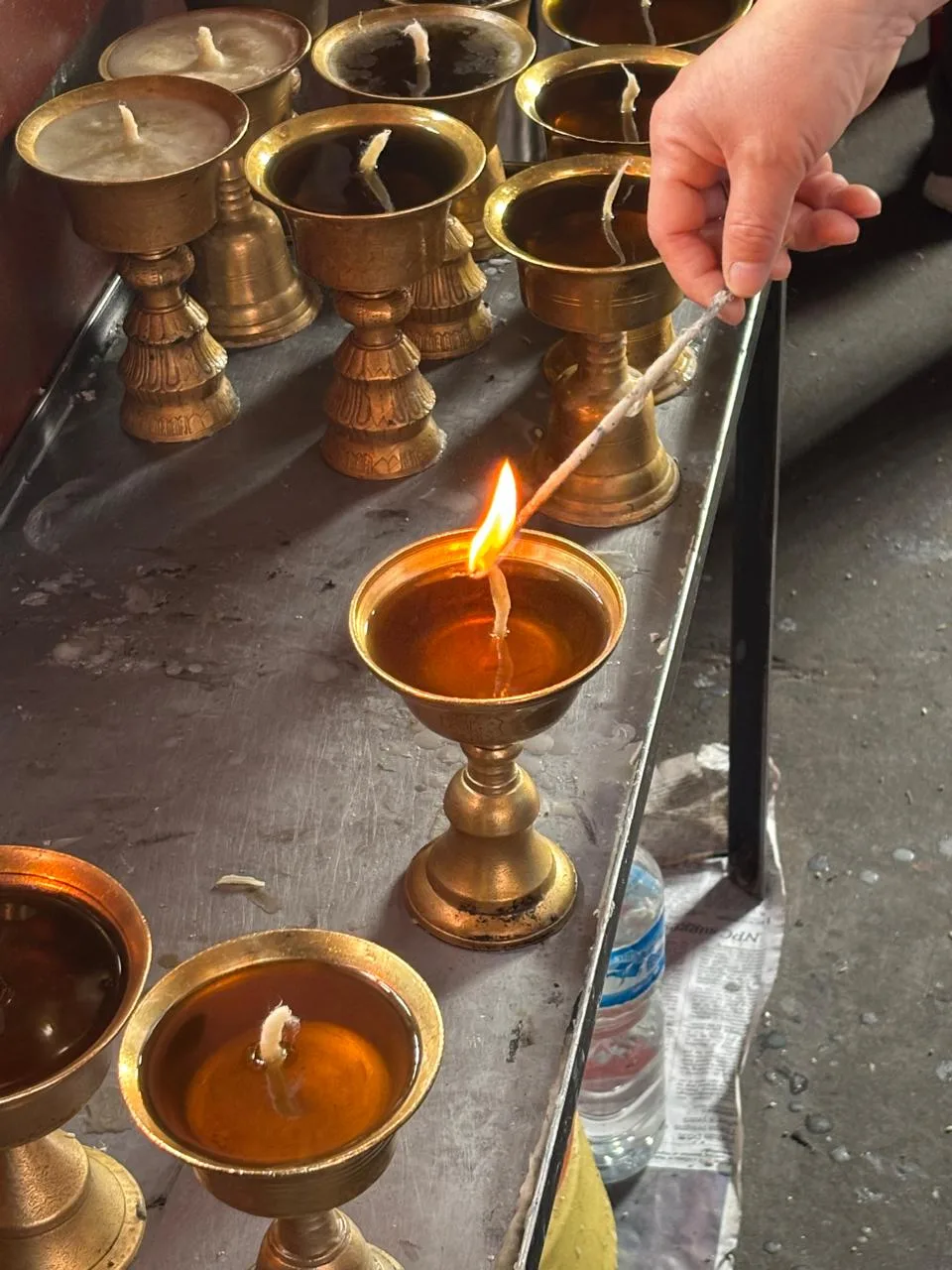Lamp lit at Bouddha stupa in Kathmandu, Nepal